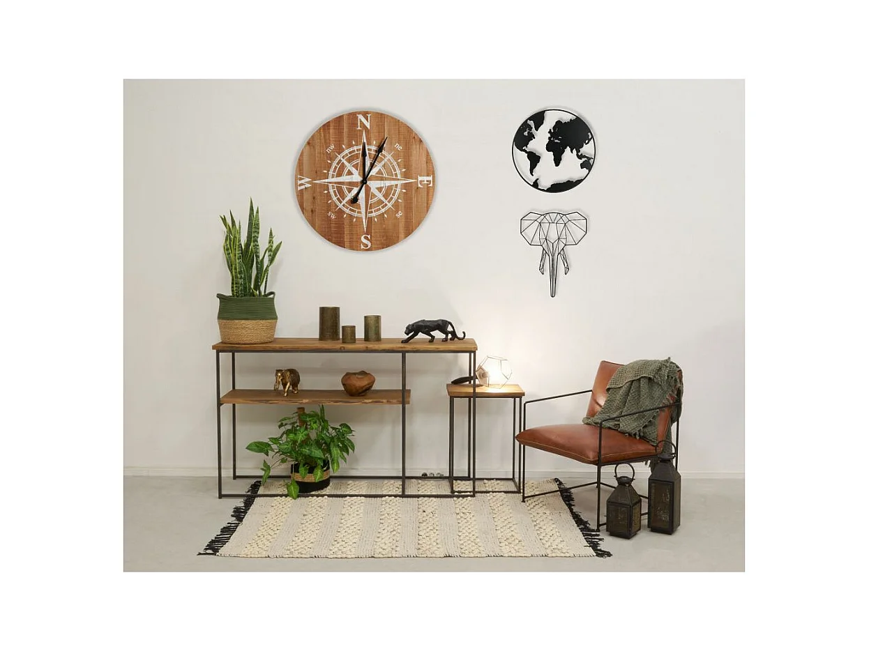 Horloge boussole en bois