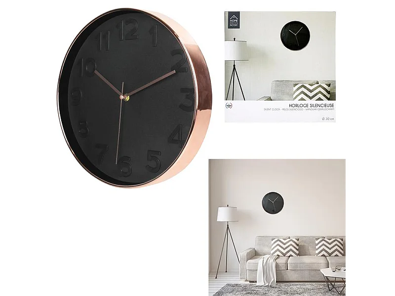 Runde kupferfarbene schwarze Wanduhr 30,5 cm