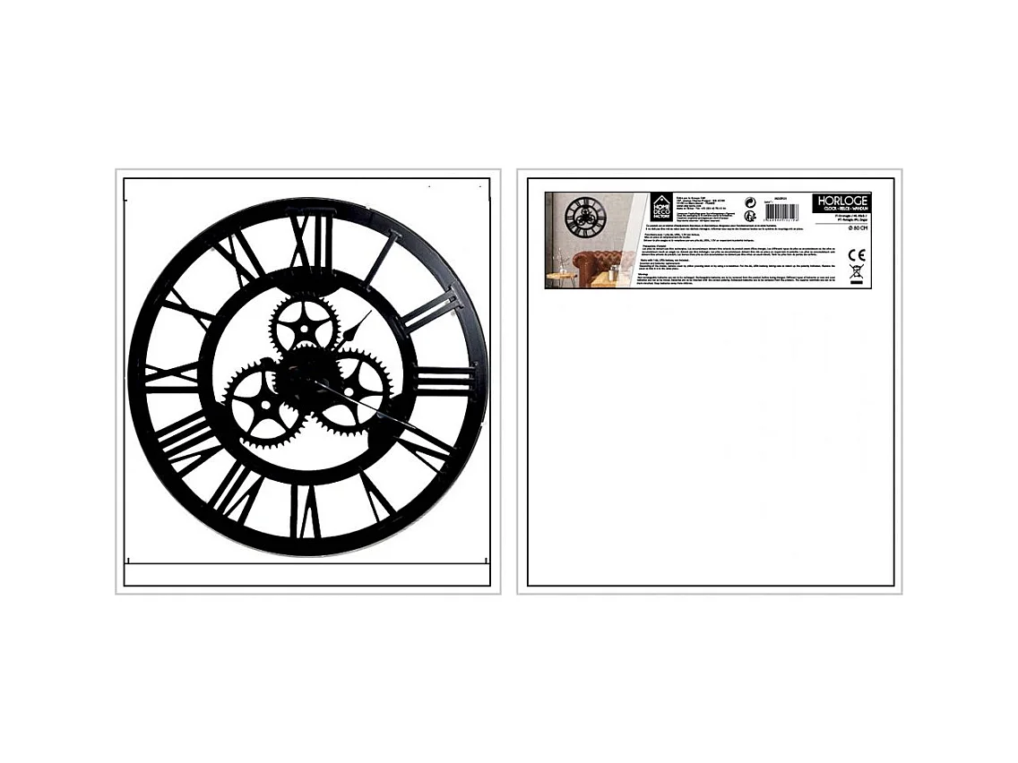 Horloge Engrenage 70cm Noir
