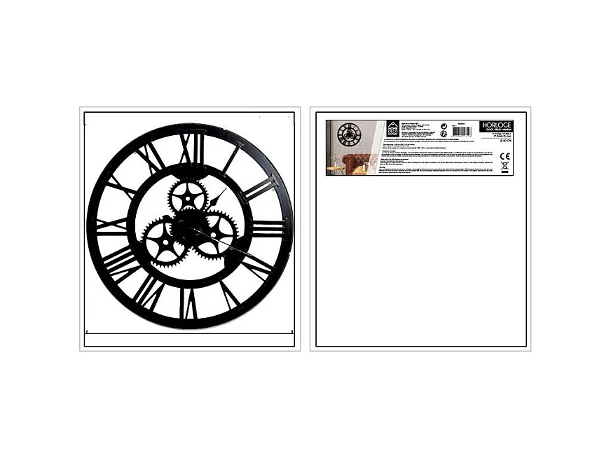Horloge Engrenage 70cm Noir