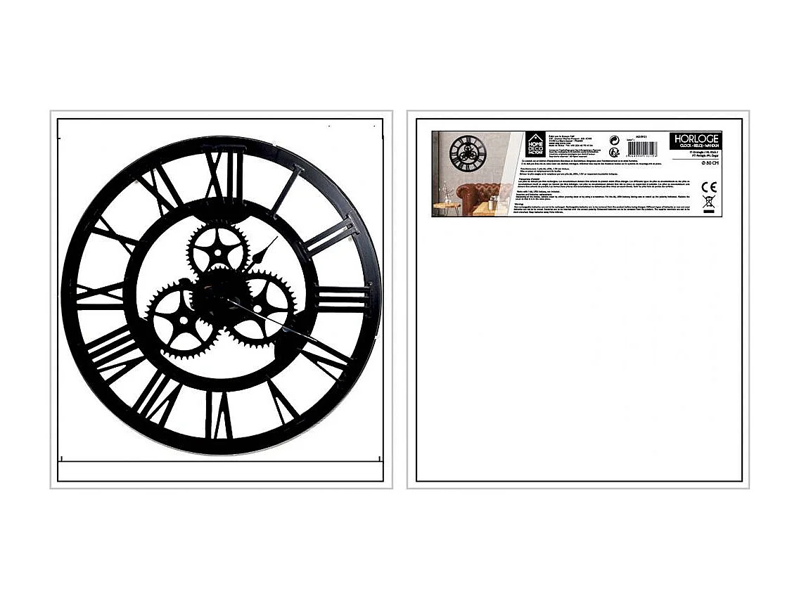 Horloge Engrenage 70cm Noir
