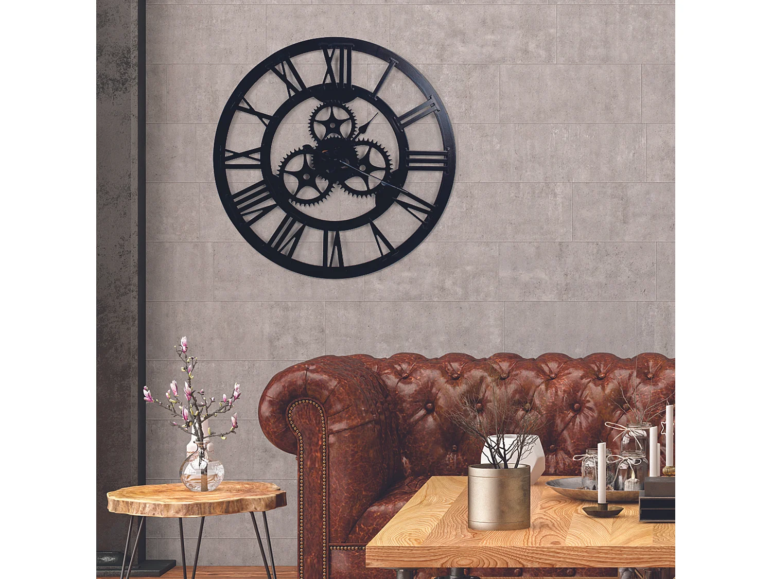 Horloge Engrenage 70cm Noir