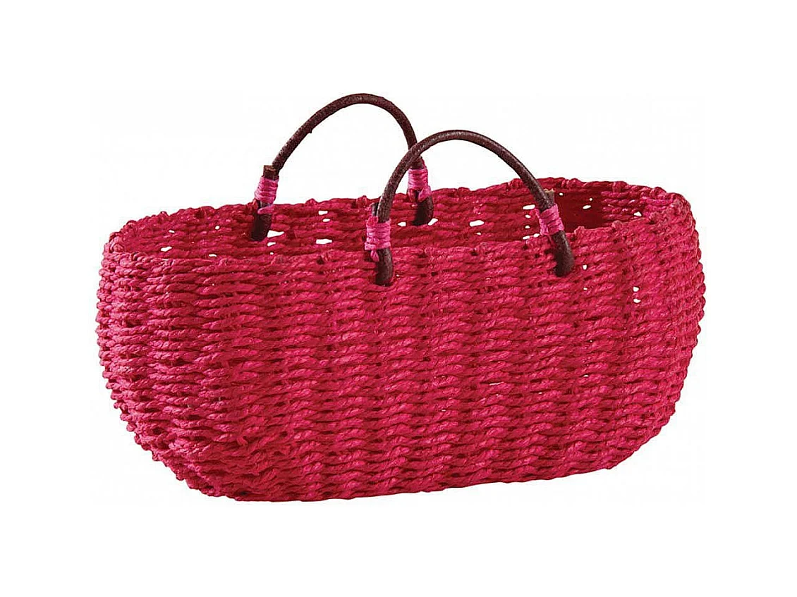 Panier ovale en jonc fuchsia