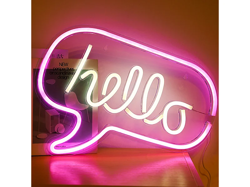 Lampe Neon Hello Acrylique Usb Blanc, Rose