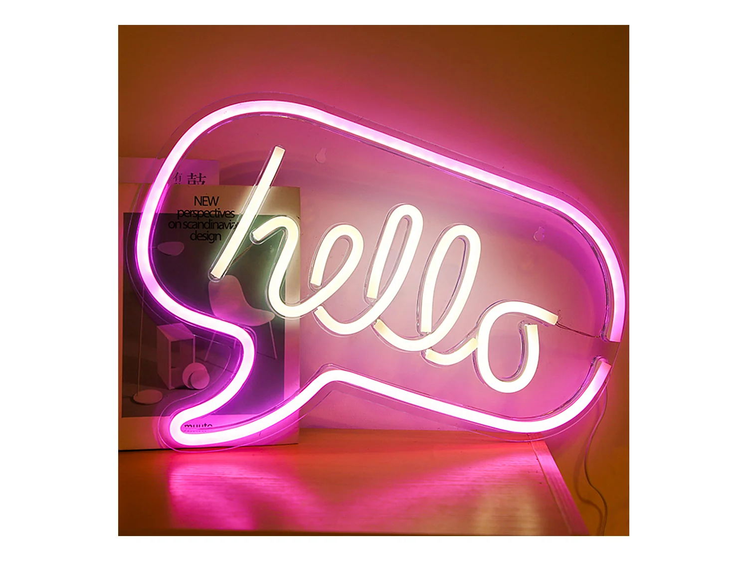 Lampe Neon Hello Acrylique Usb Blanc, Rose