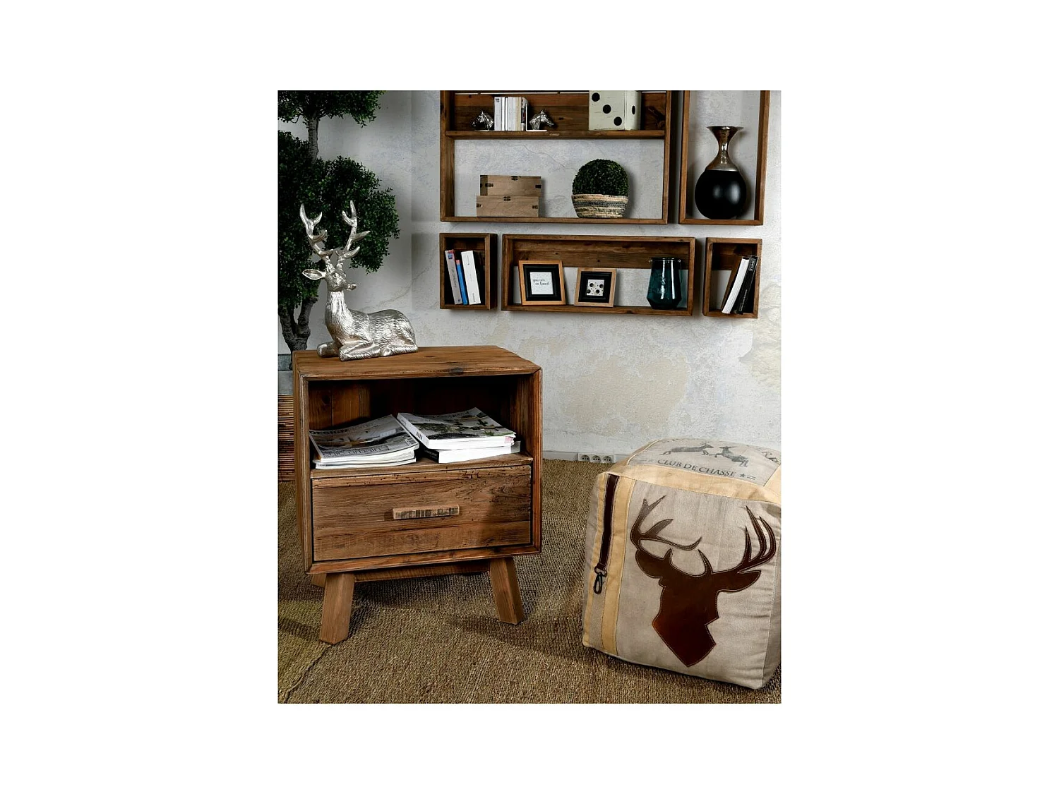 Table de nuit en pin recyclé REWOOD