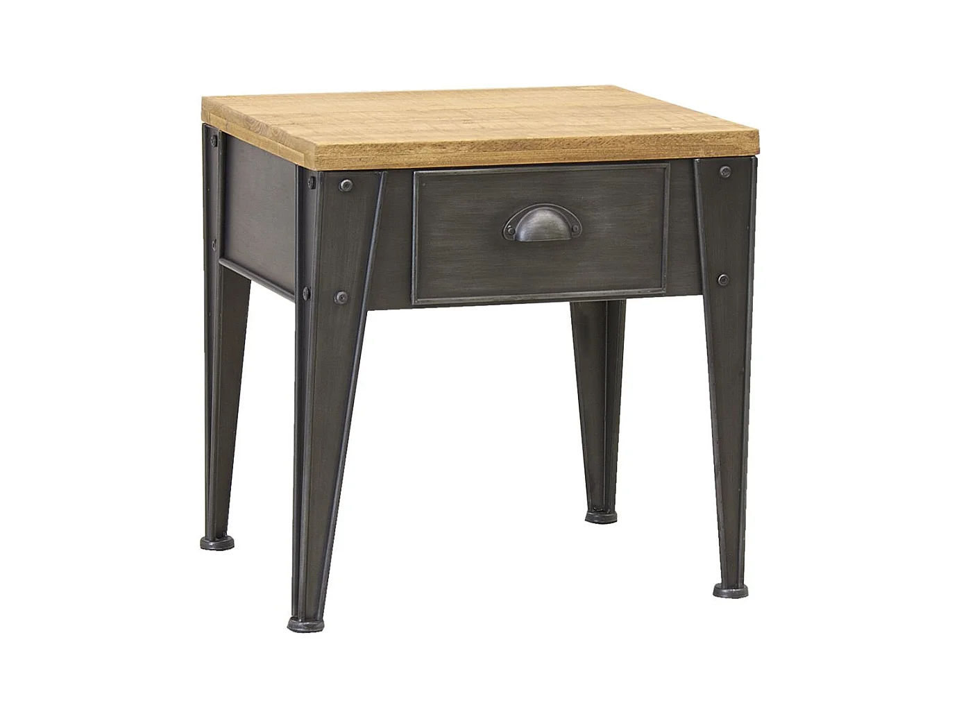 Table de nuit en métal et sapin