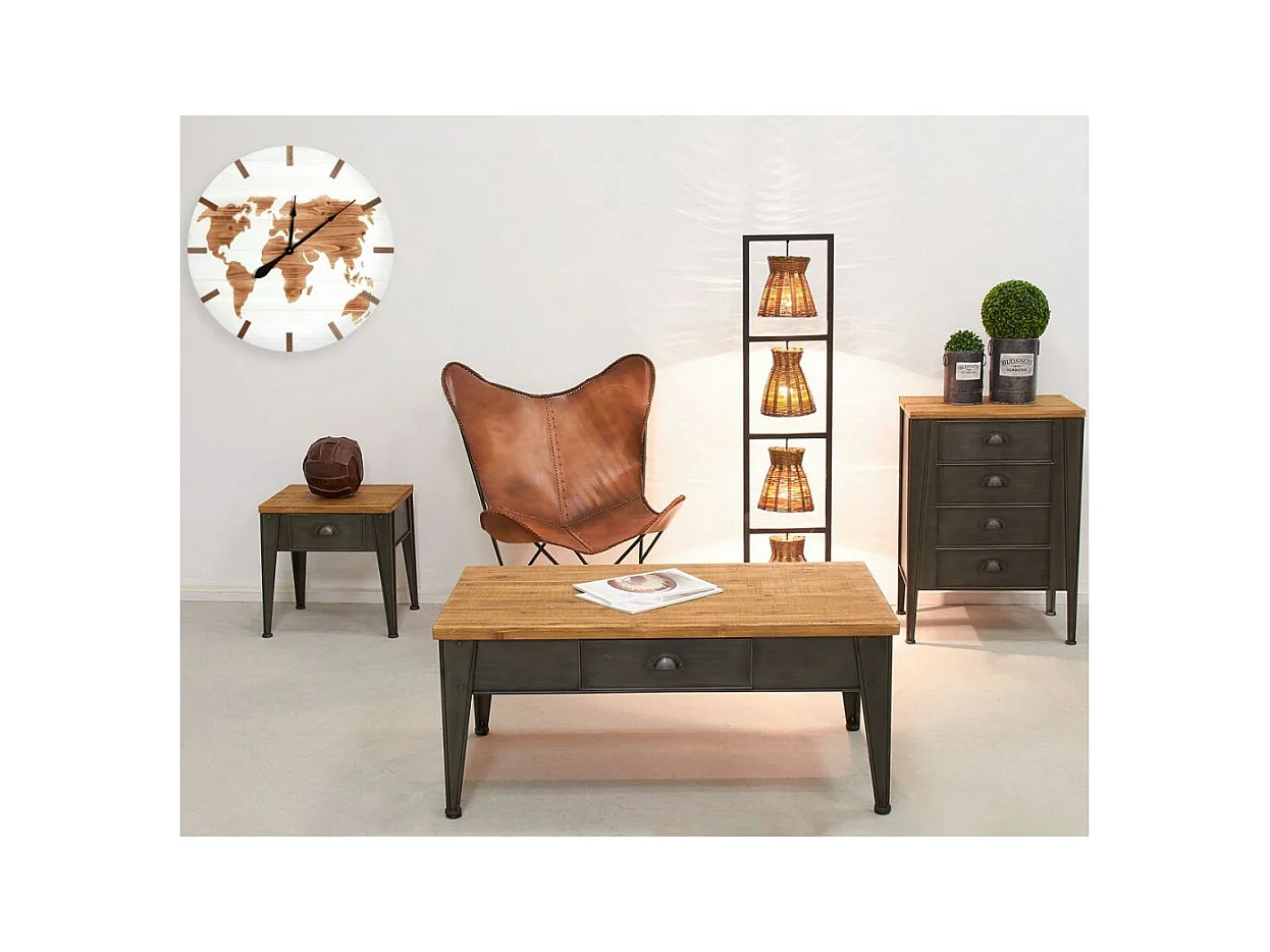 Table de nuit en métal et sapin