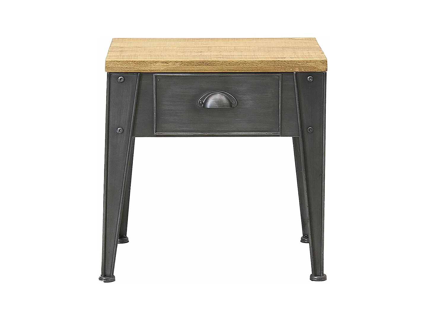 Table de nuit en métal et sapin