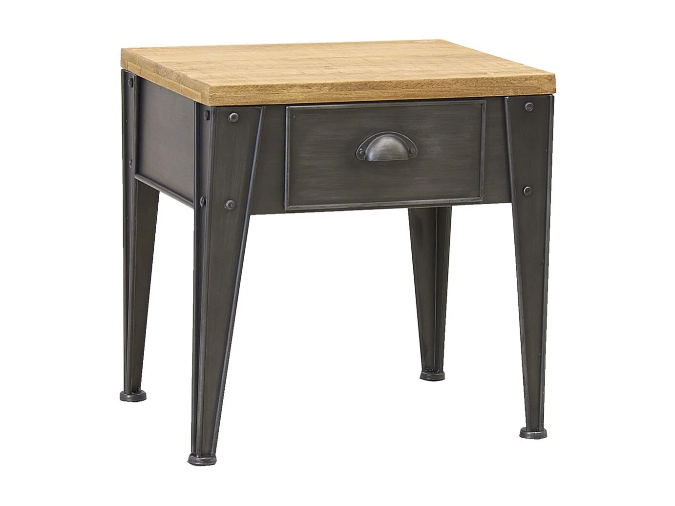 Table de nuit en métal et sapin