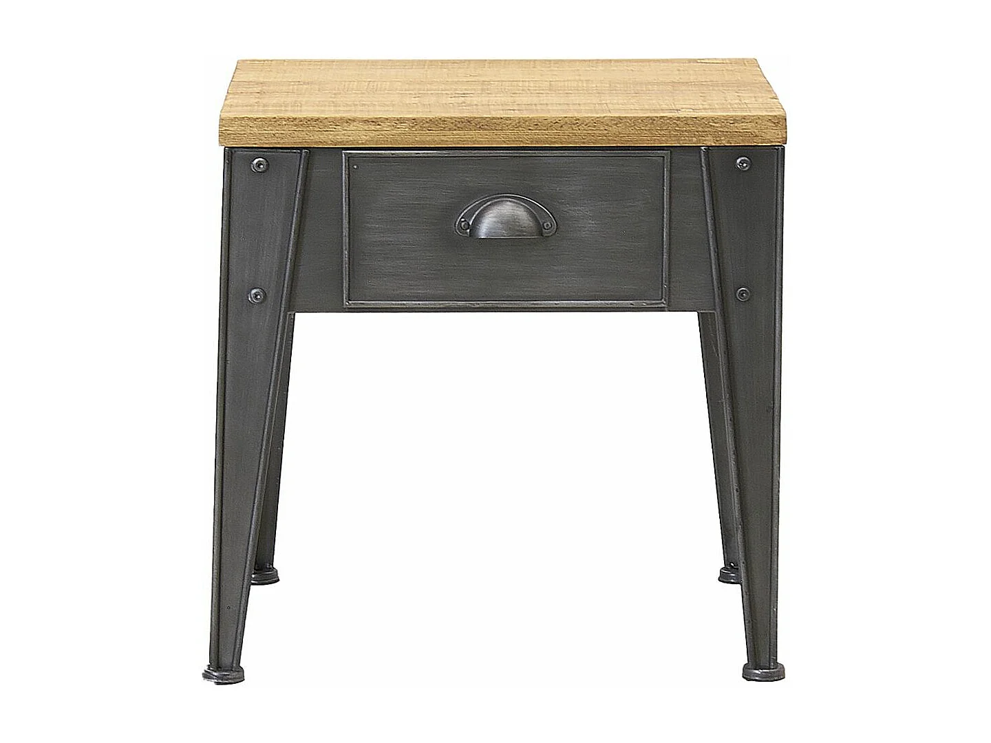 Table de nuit en métal et sapin