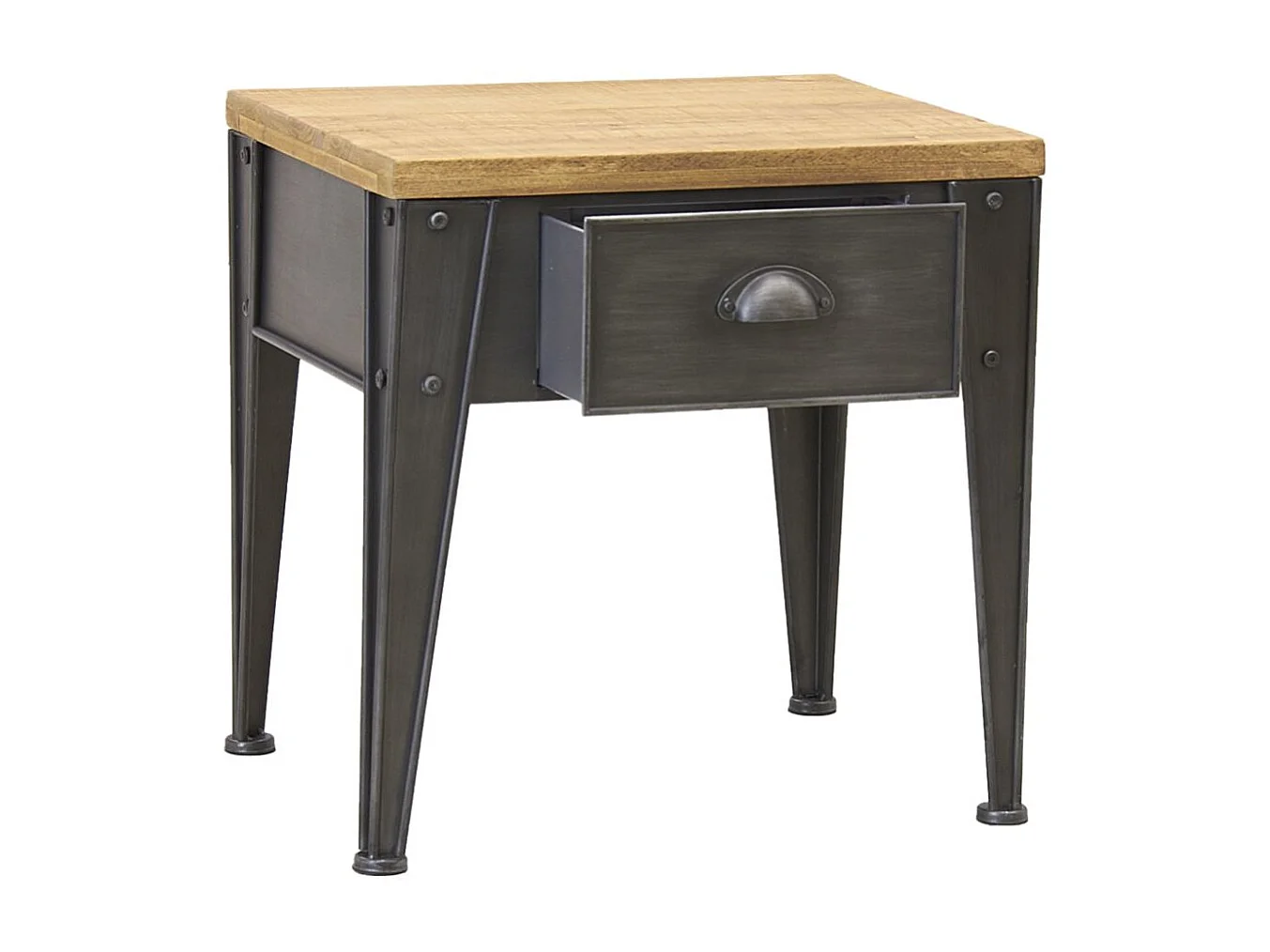 Table de nuit en métal et sapin