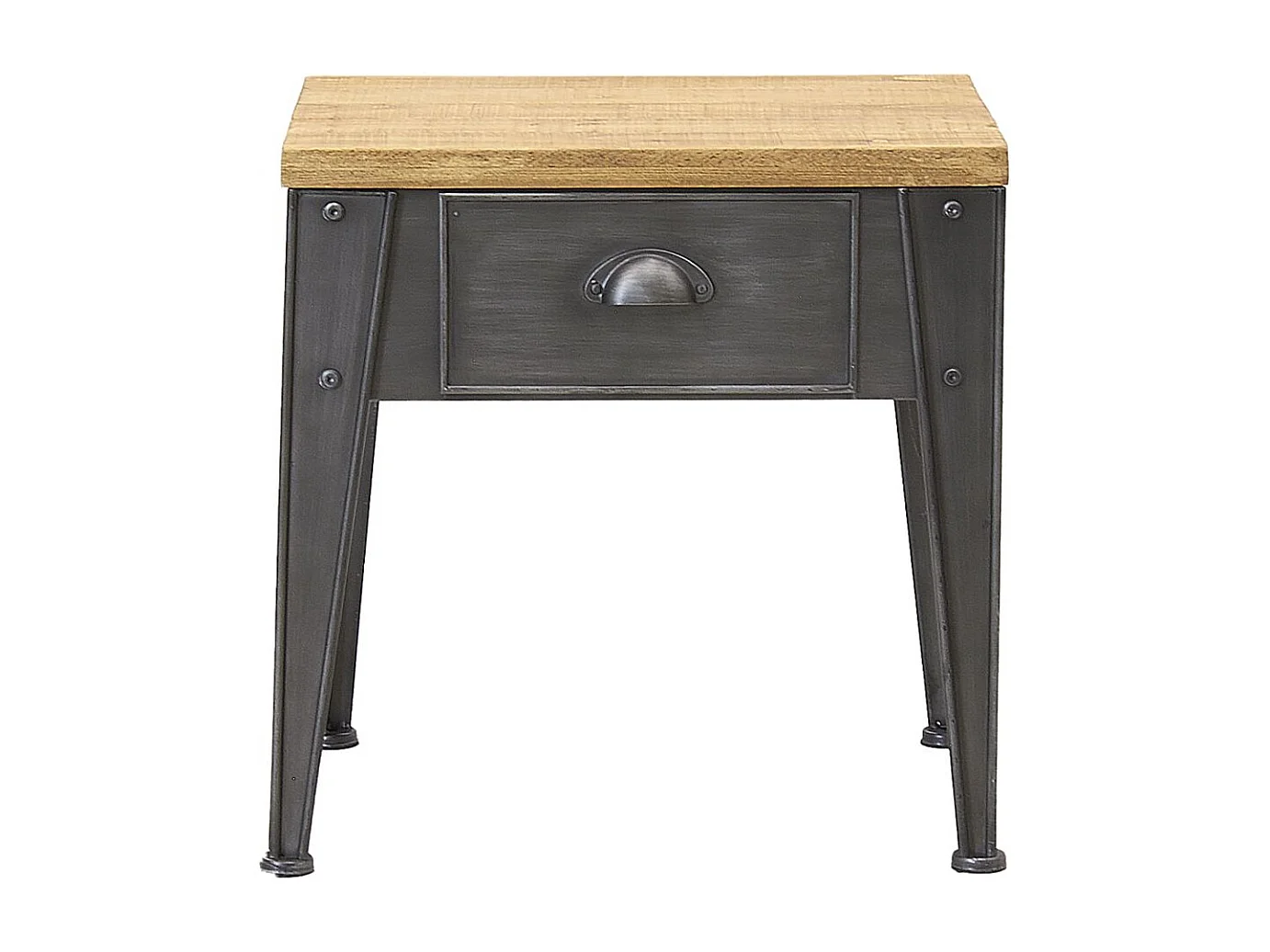 Table de nuit en métal et sapin