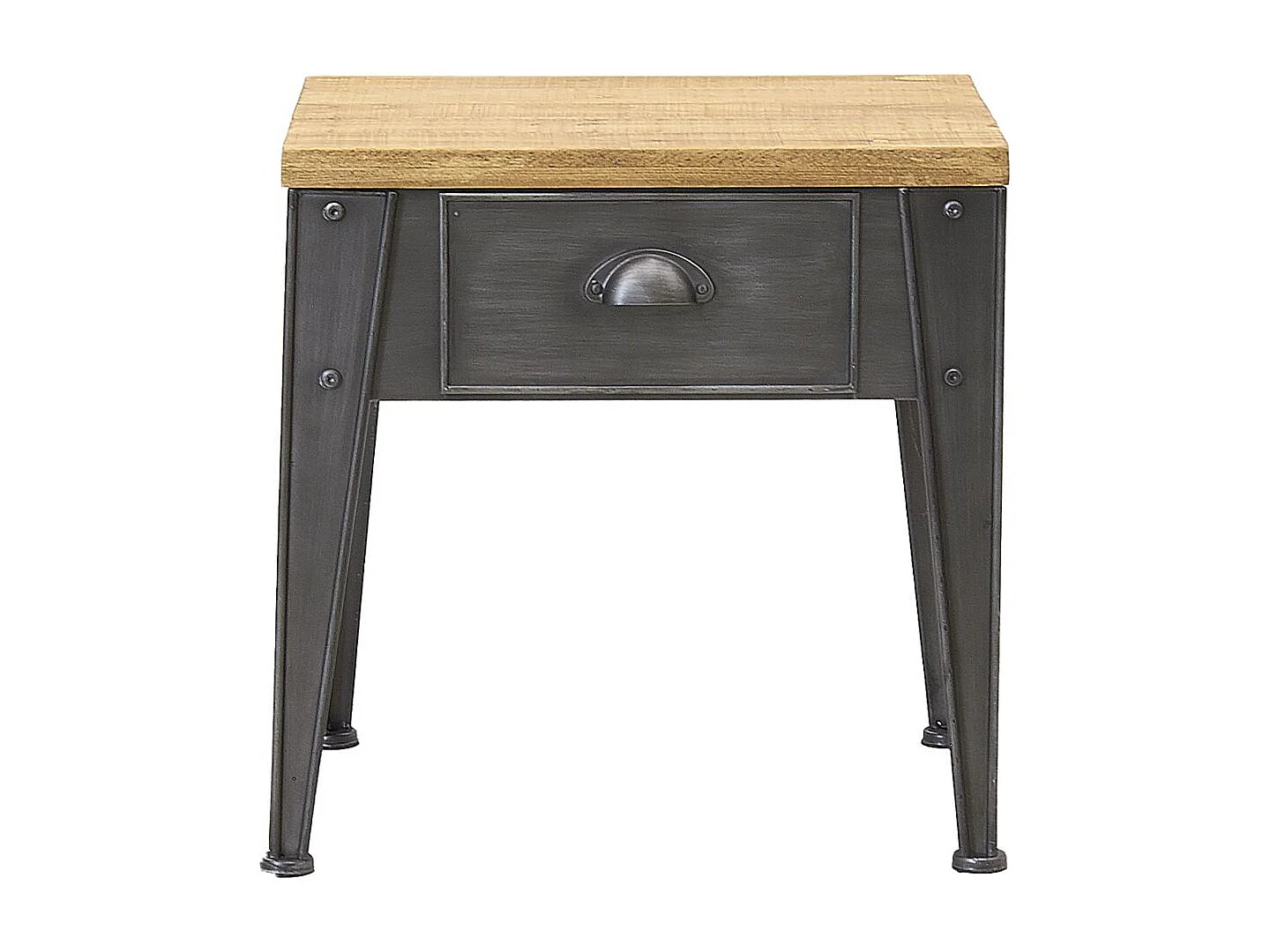 Table de nuit en métal et sapin