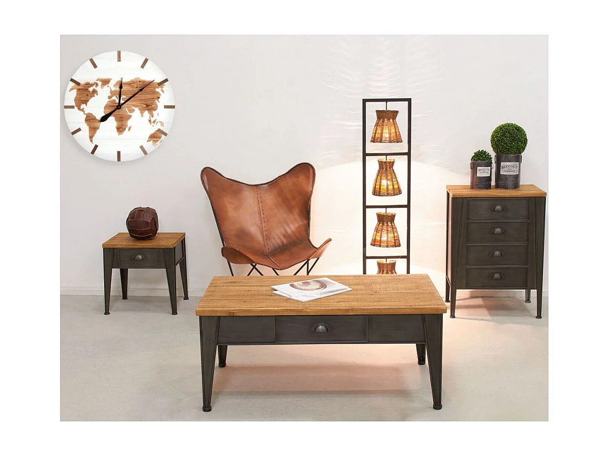 Table de nuit en métal et sapin