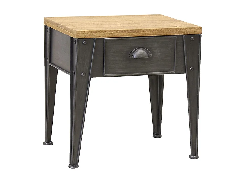 Table de nuit en métal et sapin