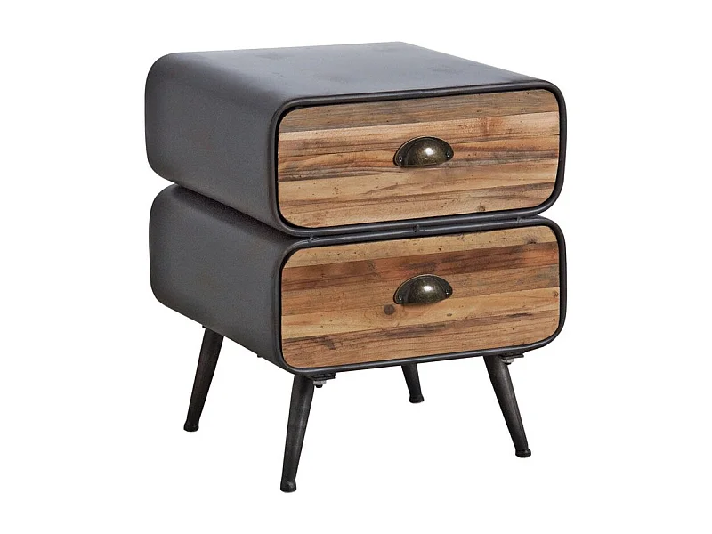 Table de nuit en métal et tiroirs bois