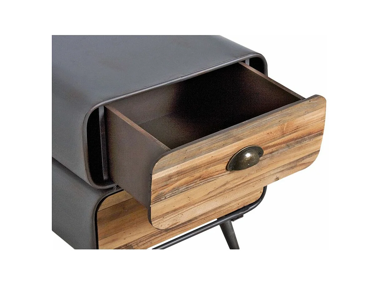 Table de nuit en métal et tiroirs bois