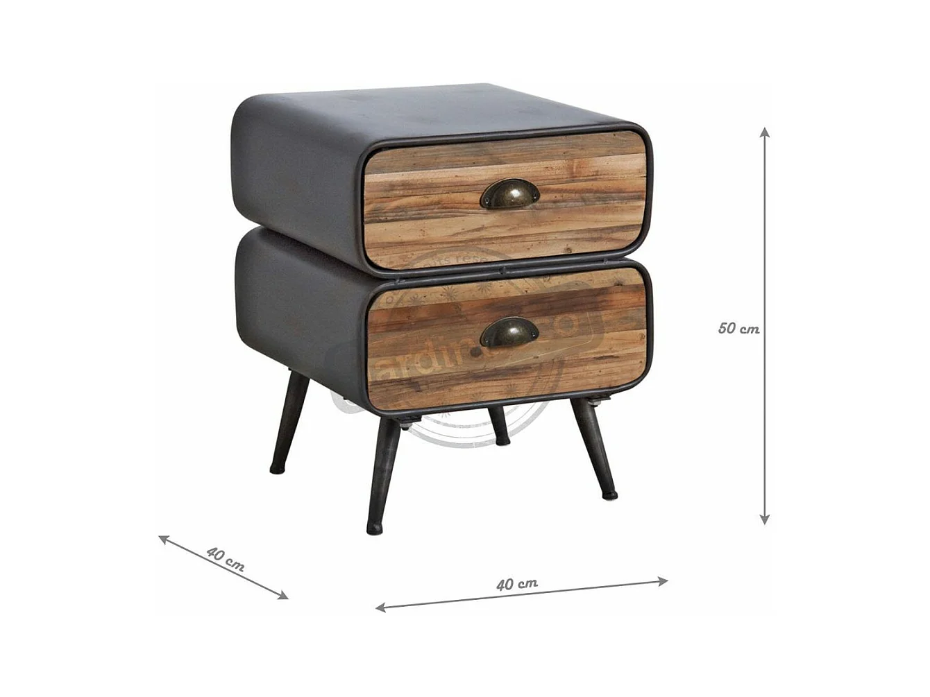 Table de nuit en métal et tiroirs bois