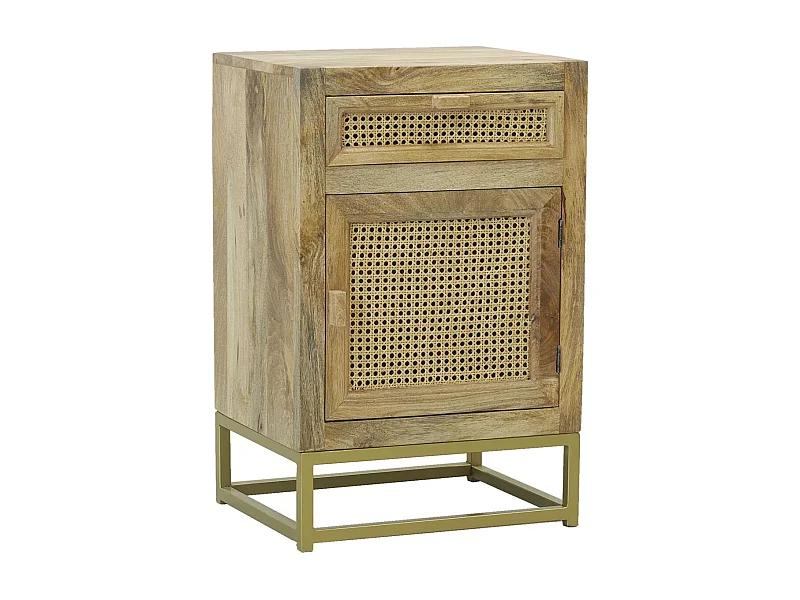 Table de nuit en manguier et cannage