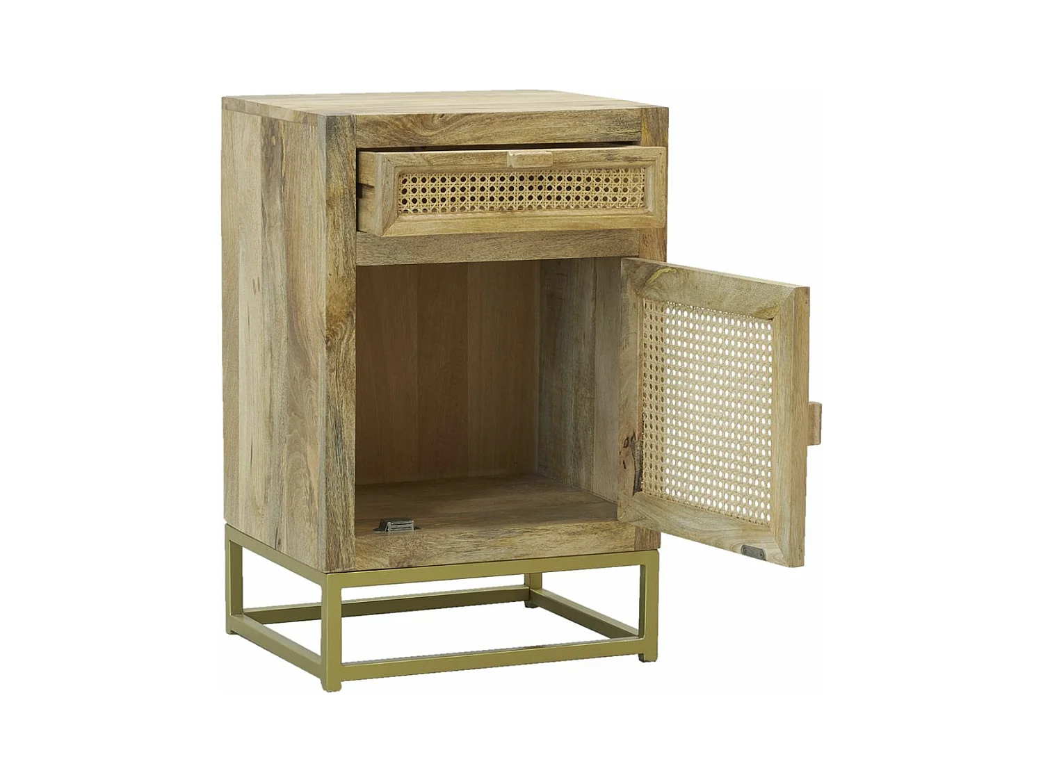 Table de nuit en manguier et cannage