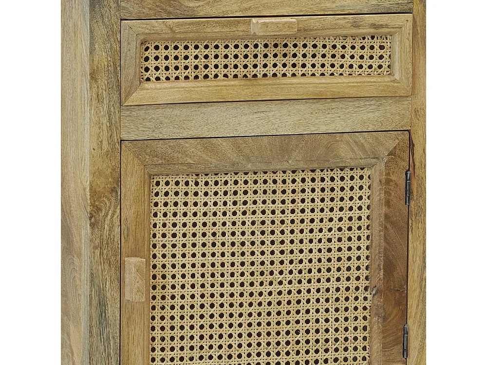 Nachttisch aus Mangoholz und Rohrgeflecht