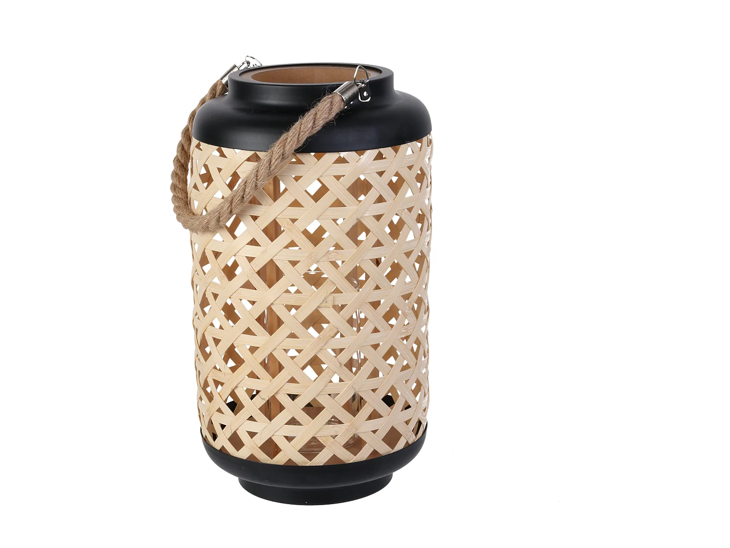 Lanterne Tressee Noir H38.5cm Beige, Noir
