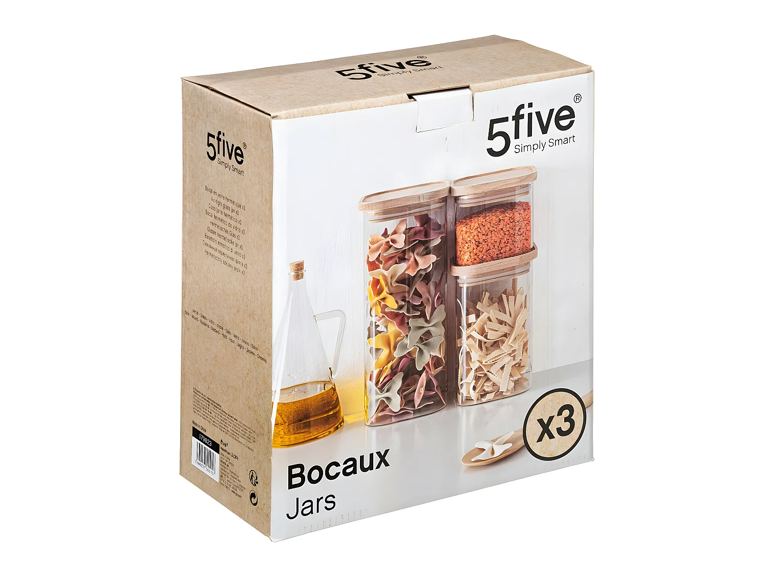 Set van 3 Stapelbare Glazen Potten Transparant - FIVE