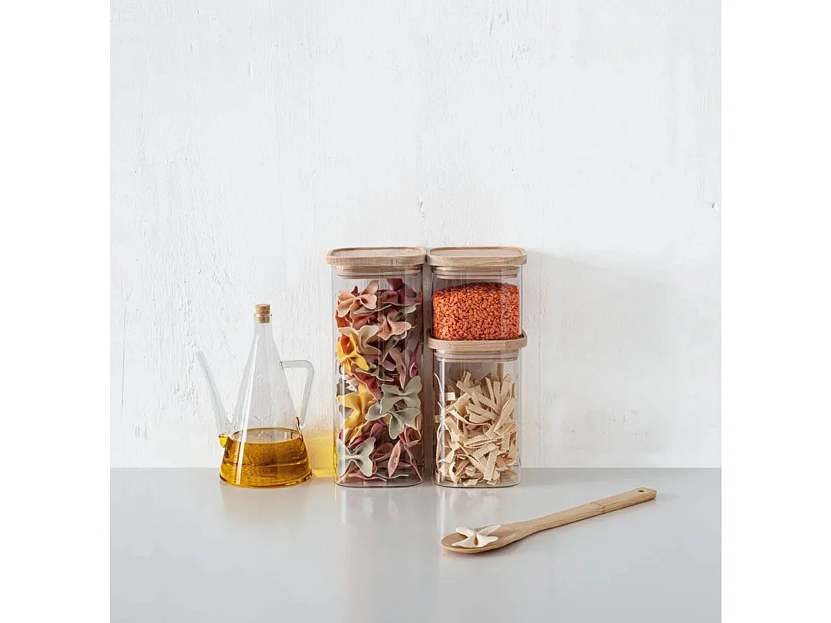 Conjunto de 3 Frascos Empilháveis de Vidro Transparente - FIVE