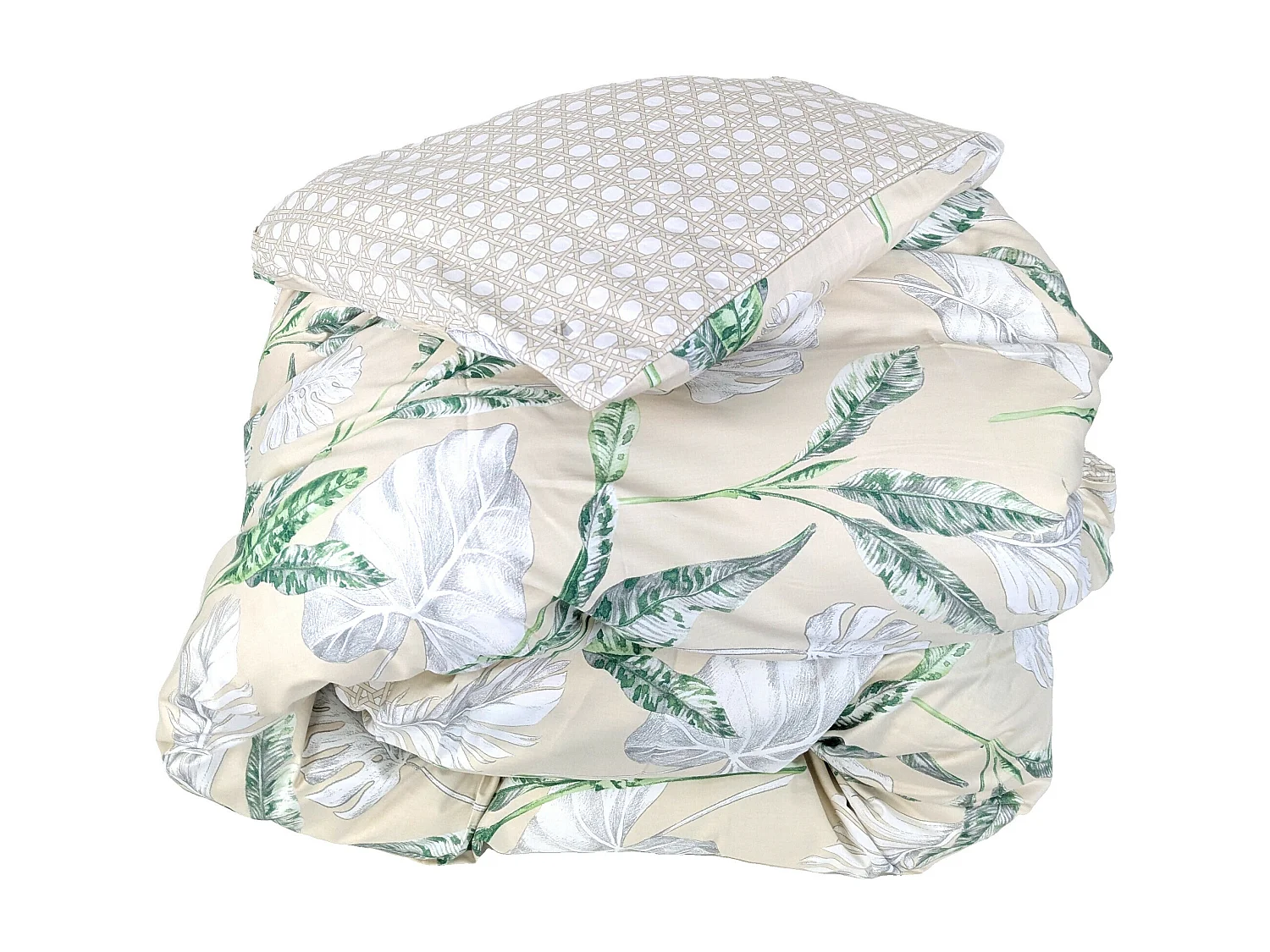 Housse de couette 200x200 cm satin de coton VOYAGE beige Lin