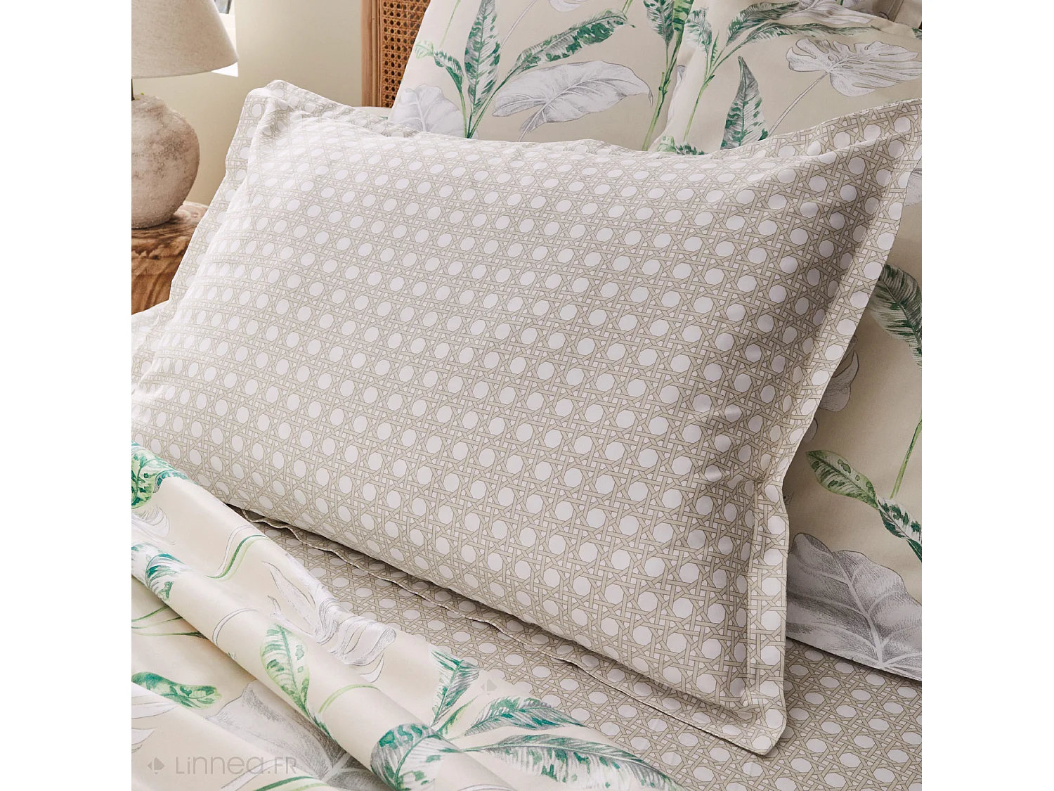 Housse de couette 280x240 cm satin de coton VOYAGE beige Lin