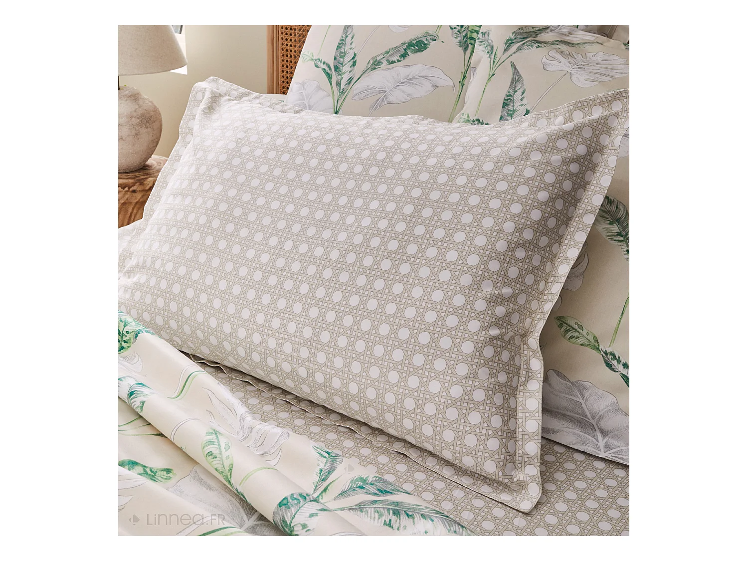 Drap housse imprimé 90x190 cm satin de coton VOYAGE Lin Bonnet 30 cm