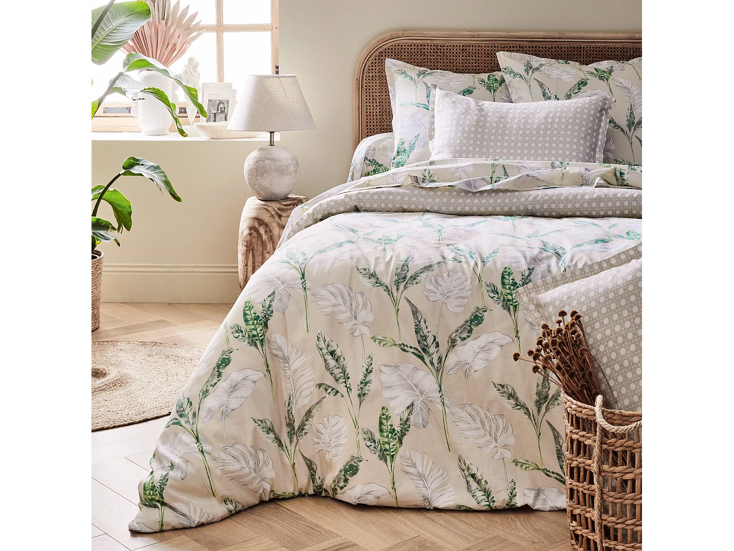 Drap housse imprimé 90x190 cm satin de coton VOYAGE Lin Bonnet 30 cm