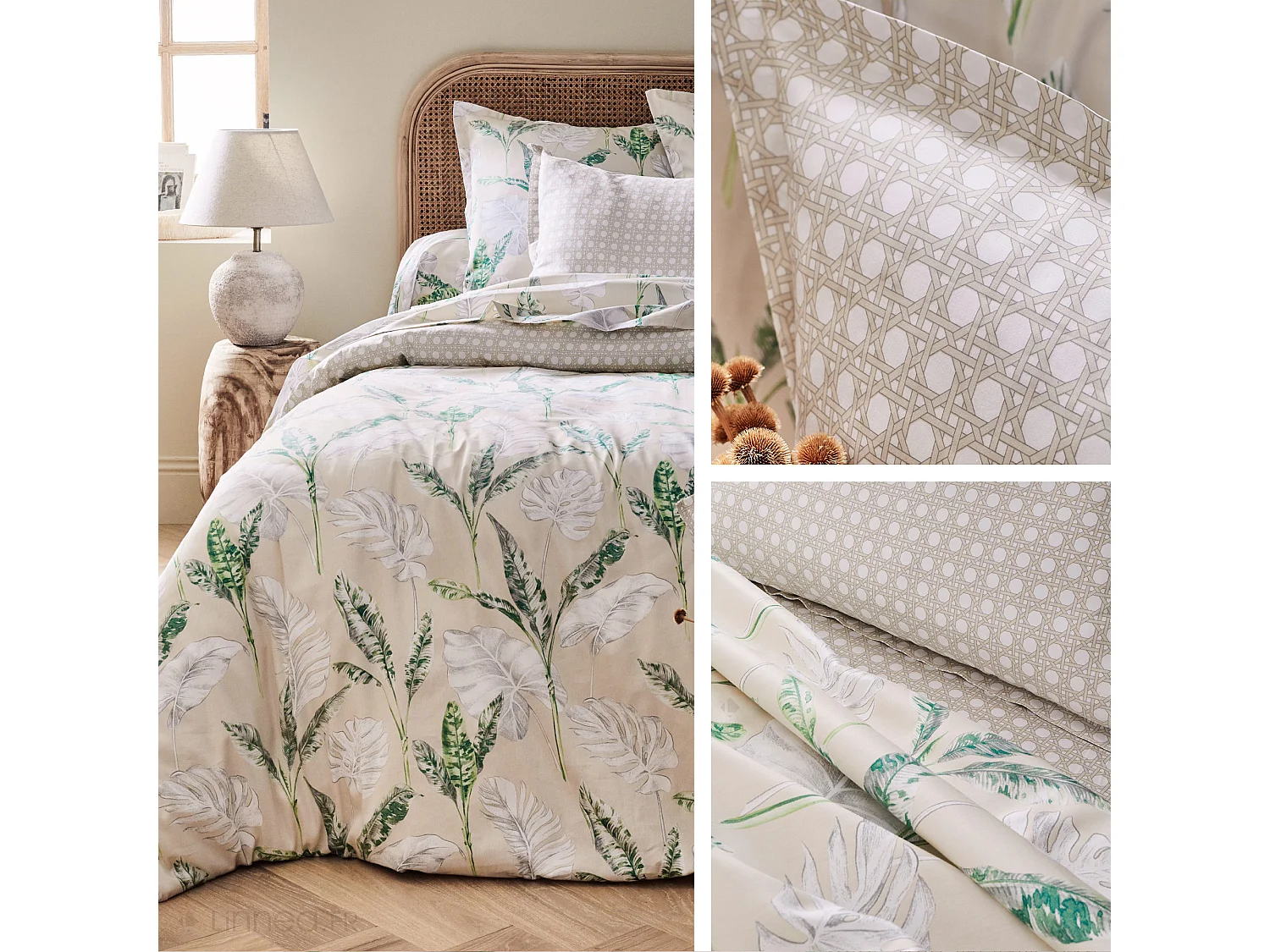 Drap housse imprimé 200x200 cm satin de coton VOYAGE Lin Bonnet 30 cm