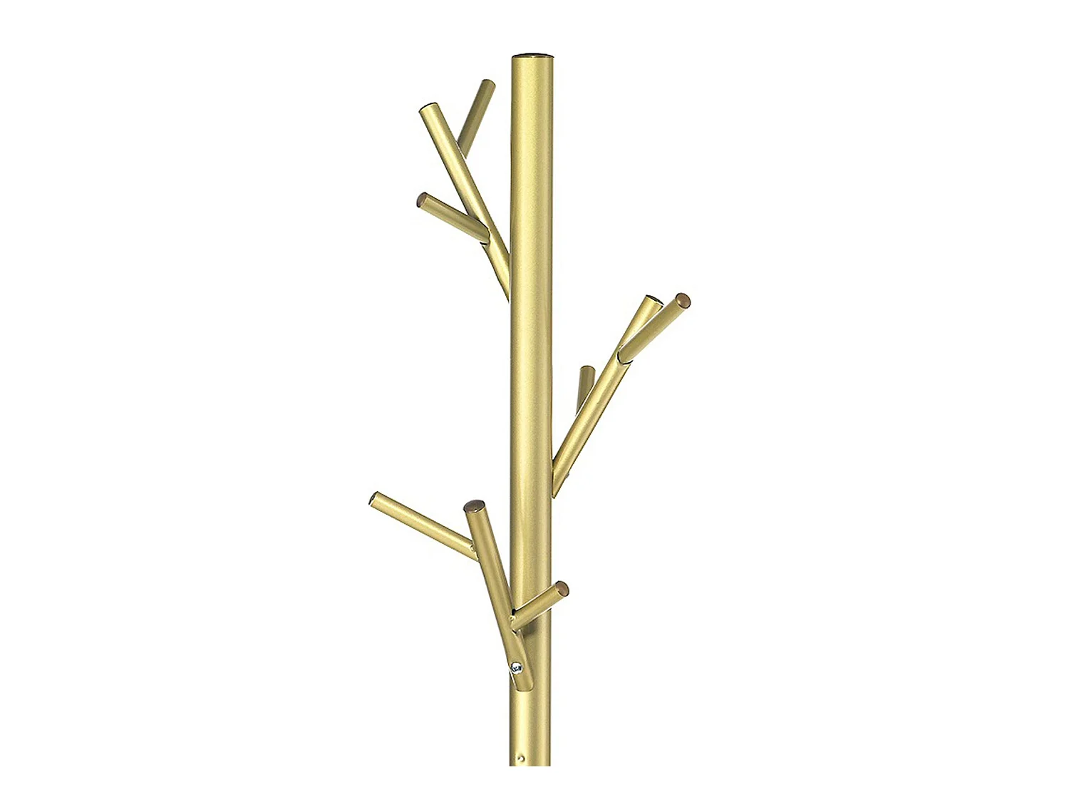 Porte-manteaux ZENO portant à vêtements sur pied en forme d'arbre avec 6 crochets sur différentes hauteurs, en métal laqué doré