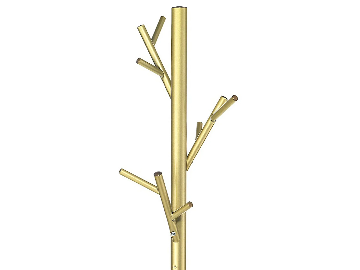 Porte-manteaux ZENO portant à vêtements sur pied en forme d'arbre avec 6 crochets sur différentes hauteurs, en métal laqué doré