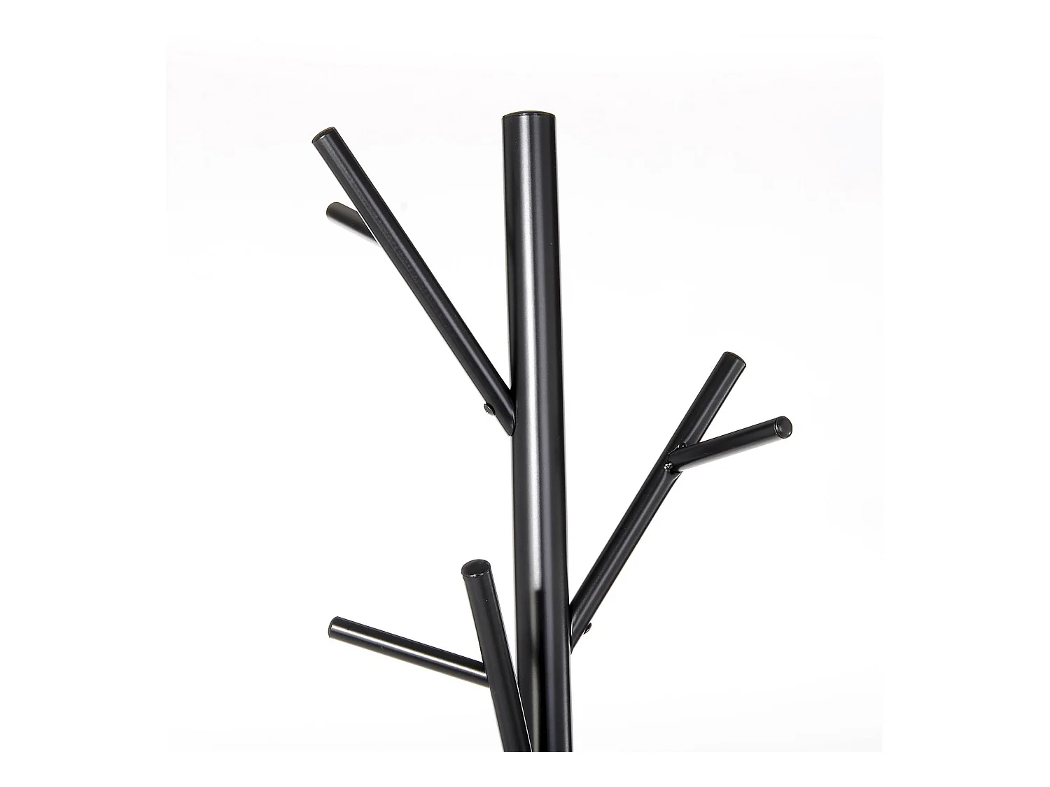Porte-manteaux ZENO portant à vêtements sur pied en forme d'arbre avec 6 crochets sur différentes hauteurs, en métal laqué noir