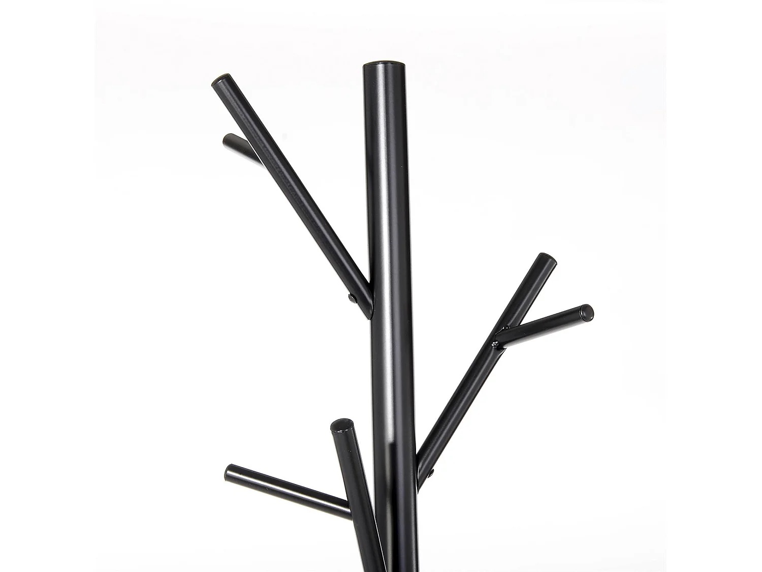 Porte-manteaux ZENO portant à vêtements sur pied en forme d'arbre avec 6 crochets sur différentes hauteurs, en métal laqué noir