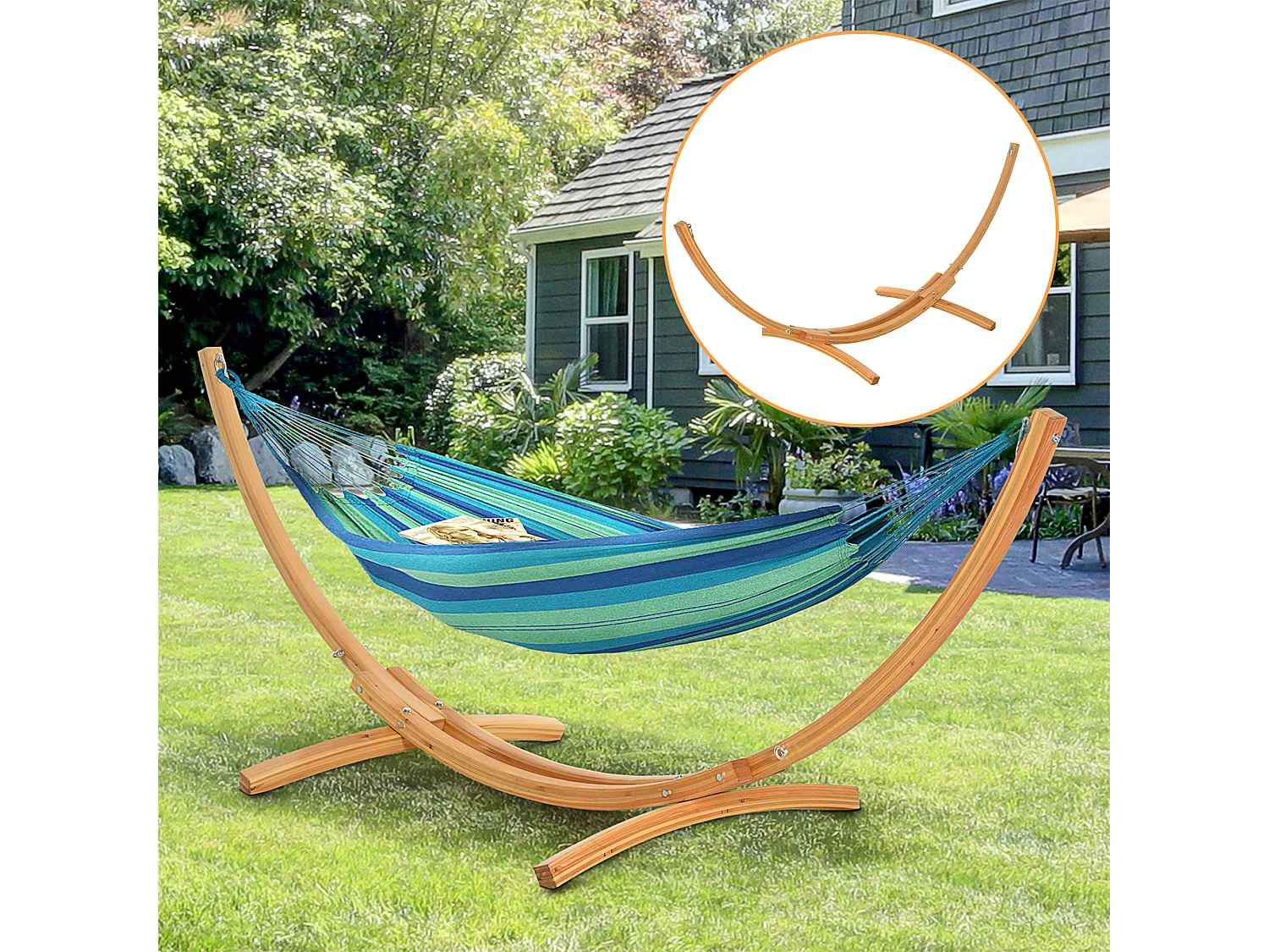 Soporte para hamaca madera natural 325x120x118 cm Outsunny