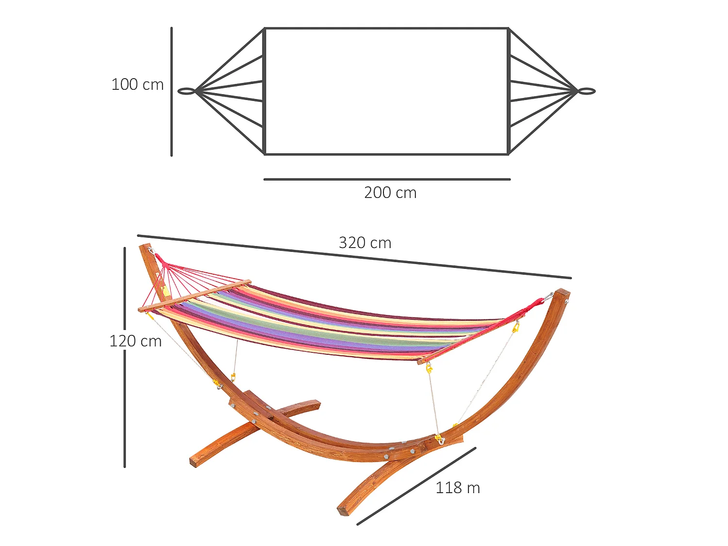 Hamaca con soporte rojo 320x118x120cm Outsunny