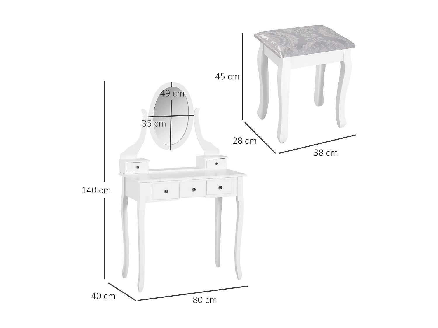 Mesa de maquillaje blanco 80x40x140 cm HOMCOM