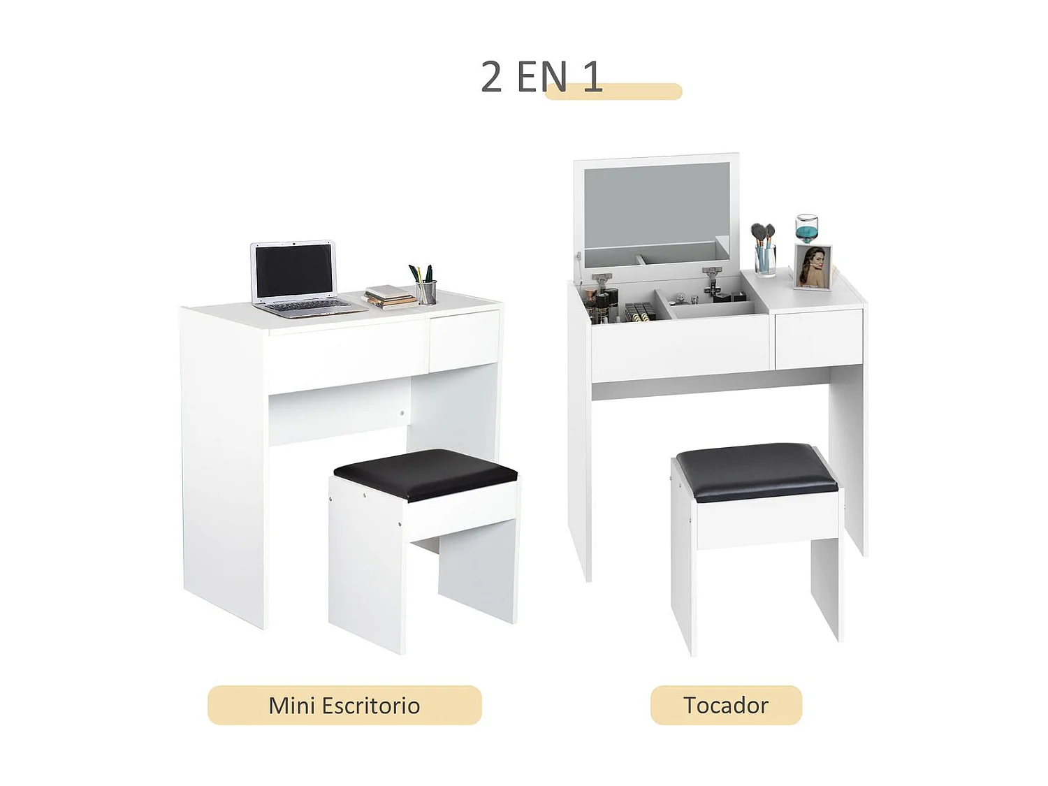 Mesa para maquillaje con taburete blanco 80x40x79cm HOMCOM