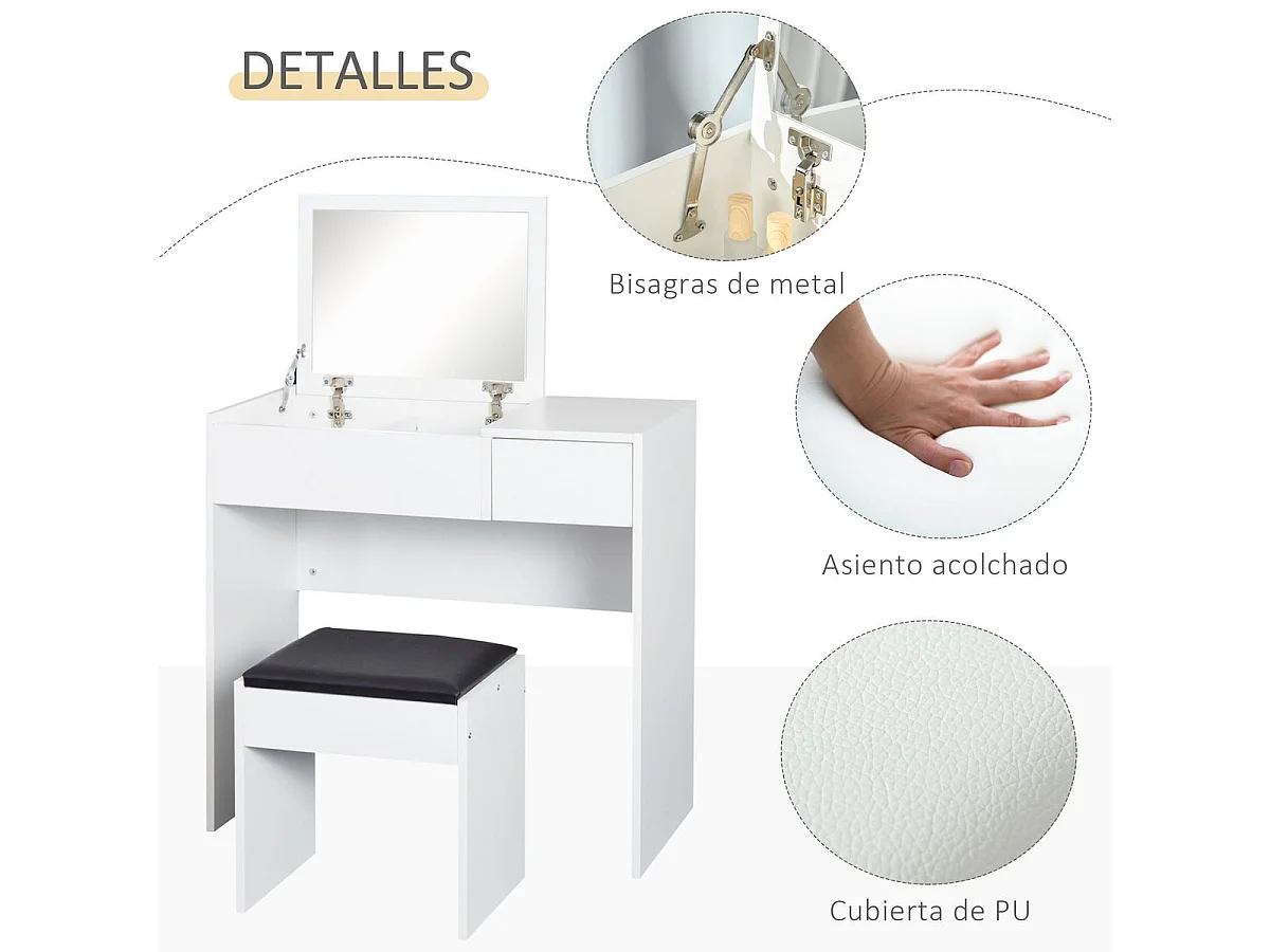 Mesa para maquillaje con taburete blanco 80x40x79cm HOMCOM
