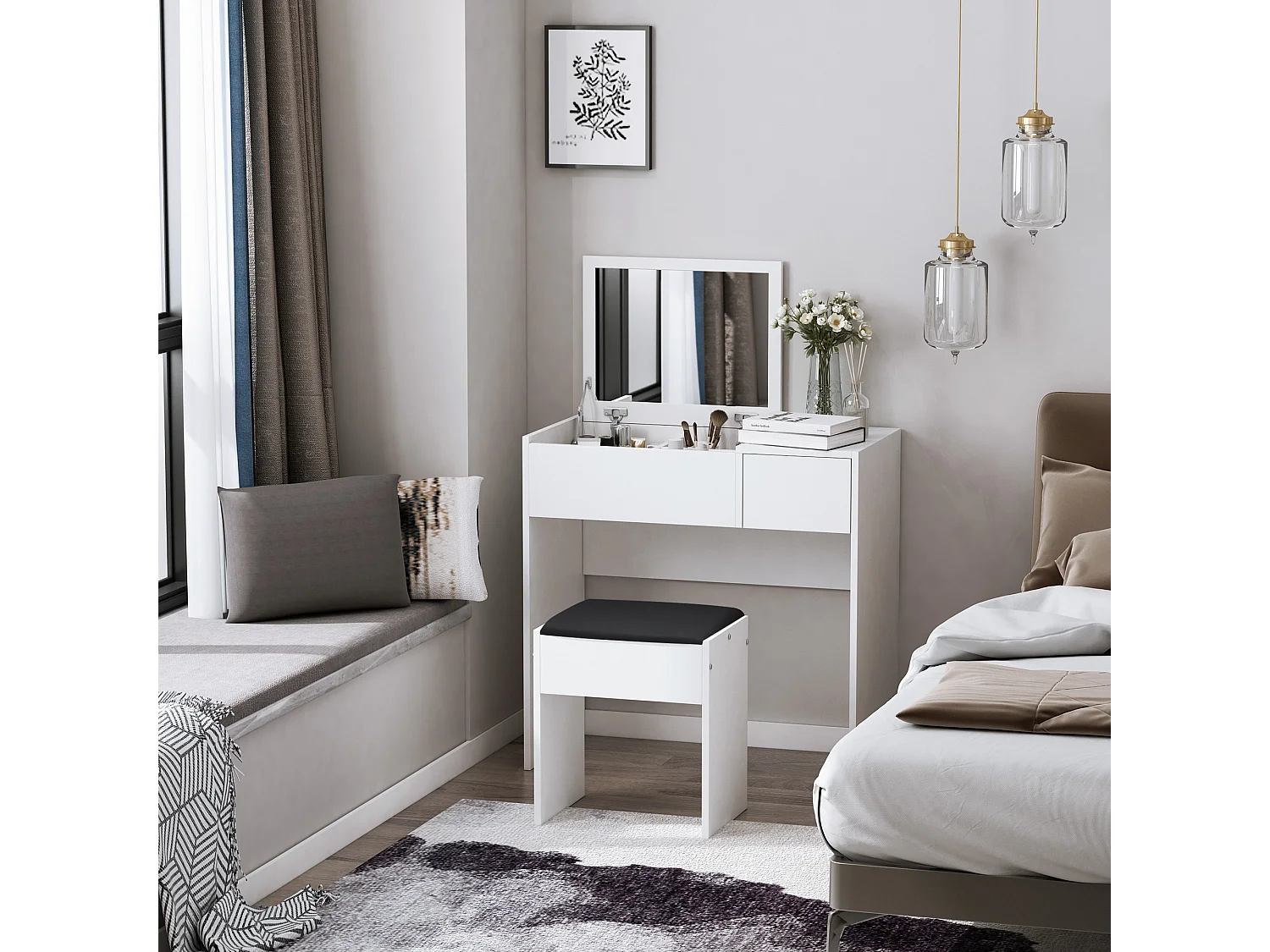 Mesa para maquillaje con taburete blanco 80x40x79cm HOMCOM