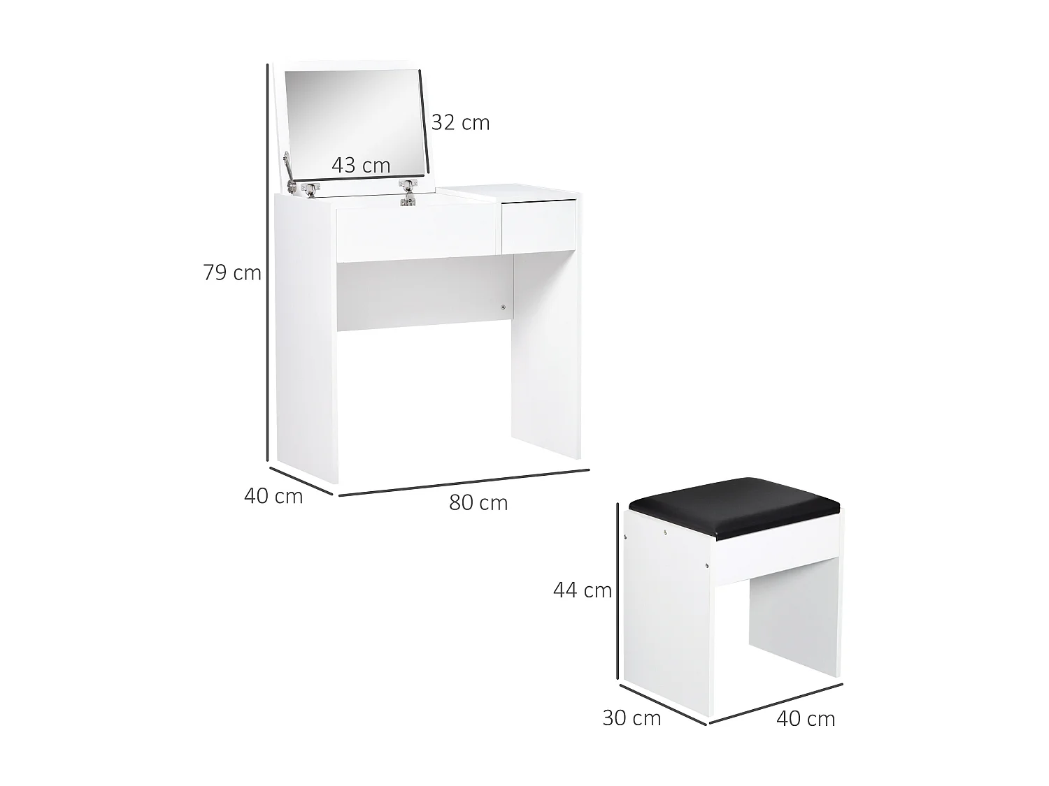 Mesa para maquillaje con taburete blanco 80x40x79cm HOMCOM