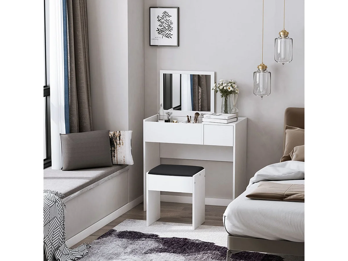 Mesa para maquillaje con taburete blanco 80x40x79cm HOMCOM
