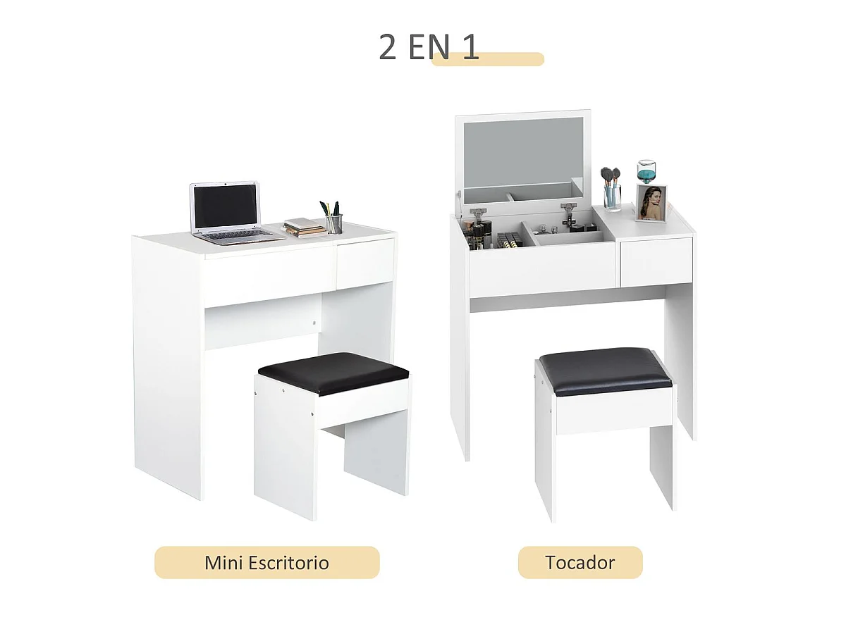 Mesa para maquillaje con taburete blanco 80x40x79cm HOMCOM