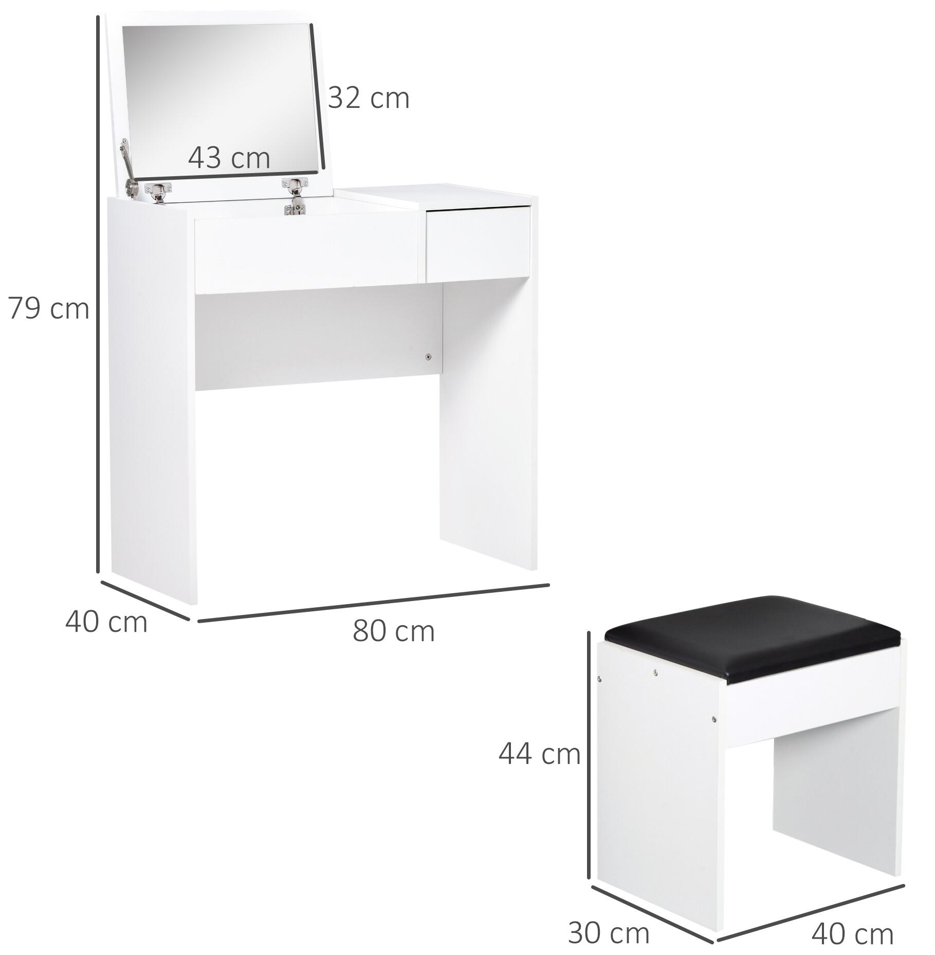 HOMCOM Tocador + Taburete y Espejo Mesa Maquillaje 5 Cajones Blanco Negro  Mesa MDF (Blanco)