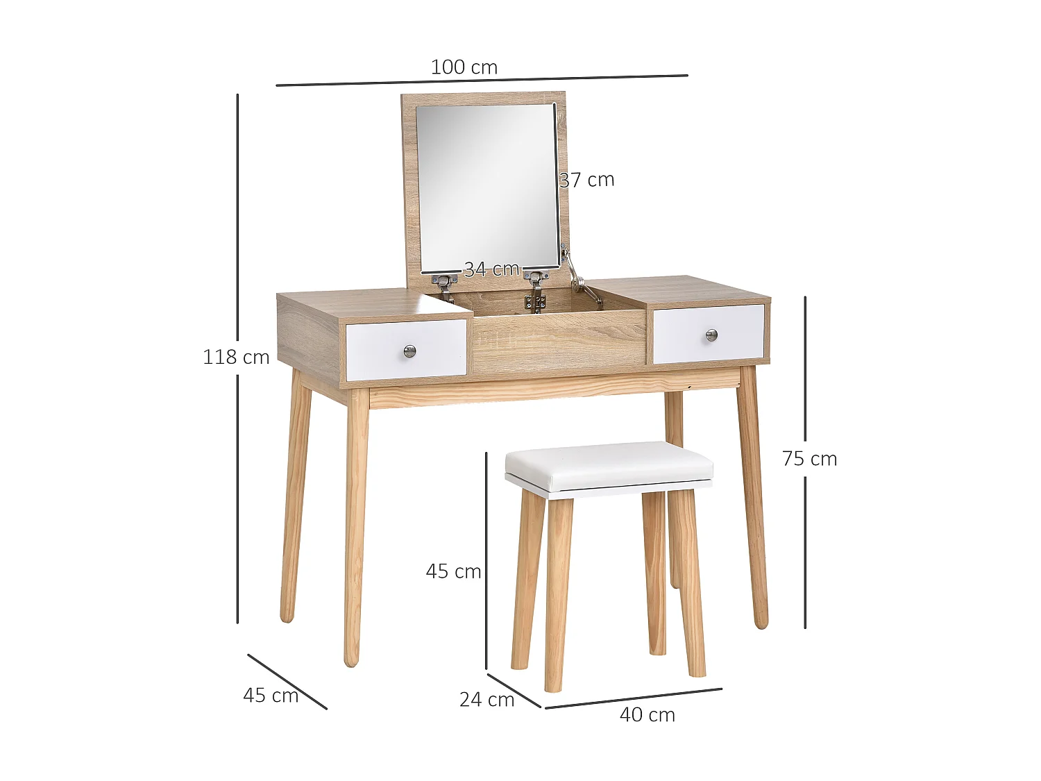 Conjunto de tocador natural 100x45x118 cm HOMCOM