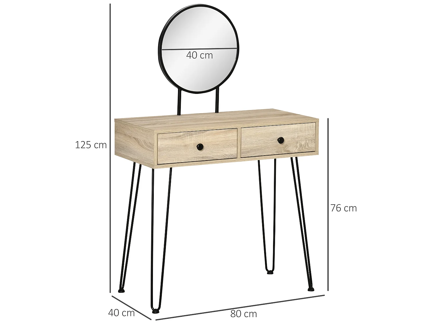 Tocador de maquillaje roble 80x40x125 cm HOMCOM